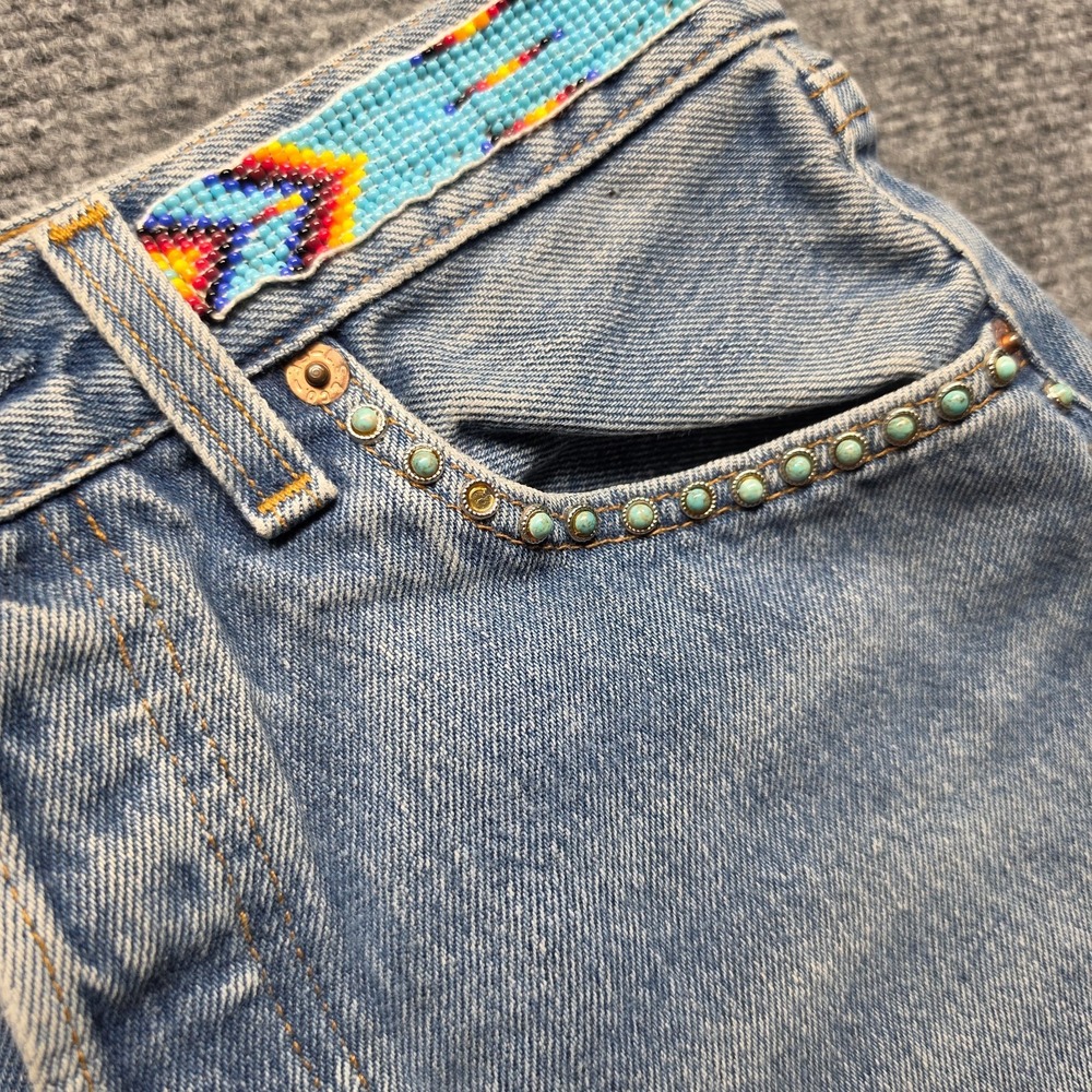 Levis 501 Vintage 80s USA Streets Ahead Beaded Turquoise Studded Denim Shorts 27 - Picture 6 of 11